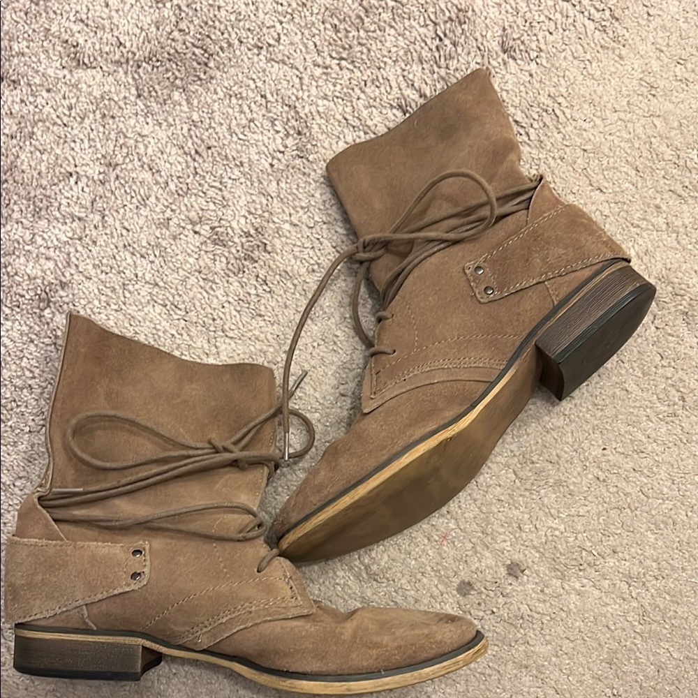 Carlos by Carlos Santana Tan Combat Moto Boots Lace-up Suede